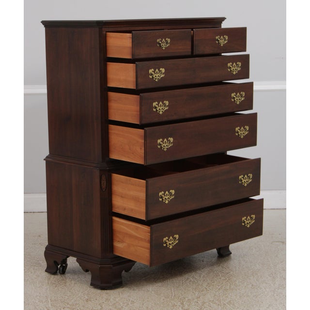 1990s Ethan Allen Cherry 7 Drawer Tall Dresser Chest on Chest For Sale - Image 5 of 14
