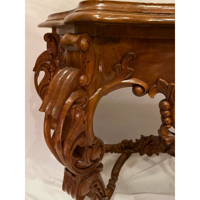 Chestnut Early 20th Century Heavily Carved Rococo Wood Console Table For Sale - Image 8 of 11