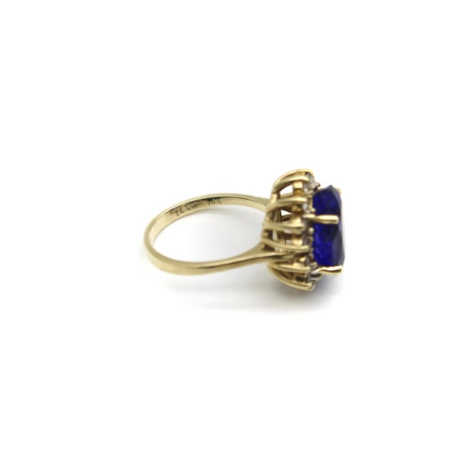 Metal Vintage 14K Gold 7 Carat Tanzanite and Diamond Halo Ring by LeVian Size 7 For Sale - Image 7 of 8