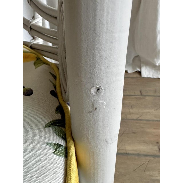 Vintage White Rattan Loveseat Tête-À-Tête with Lemon Print Upholstery, 1960s For Sale - Image 15 of 18