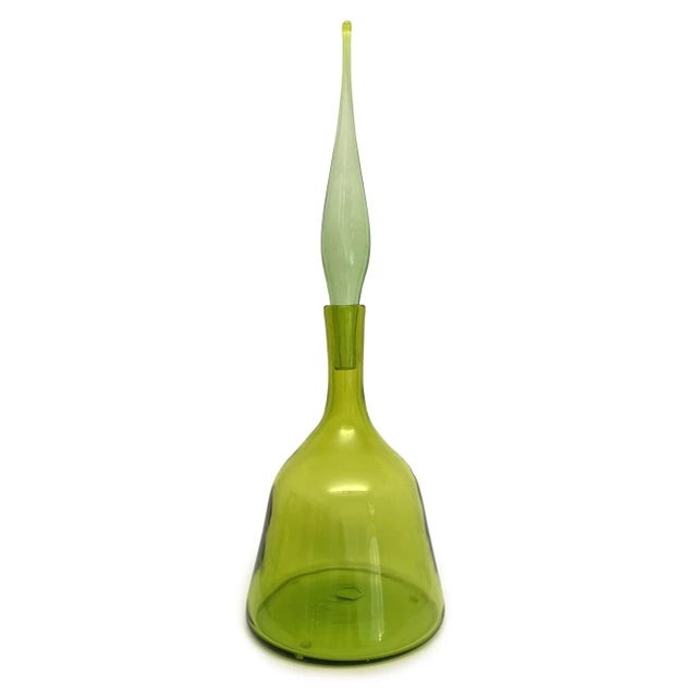 Green Vintage Blenko Decanter With Stopper, Design by Wayne Husted, Olive Green For Sale - Image 8 of 8