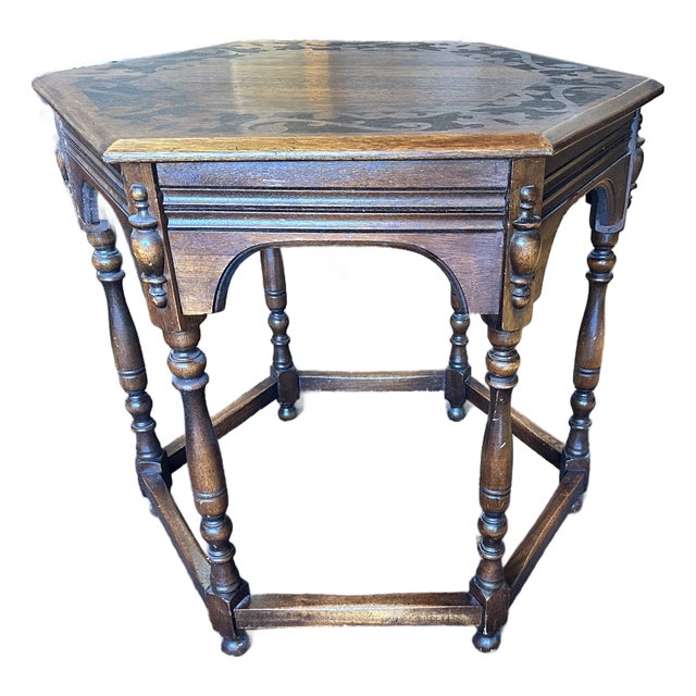Early 1900’s John Fenton Designed Hexagon Wood Table Sourced From O’Conner & Moffitt & Co. Of San Francisco For Sale