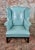 18th century Teal leather upholstered wing Chair-George III Dimensions: height 42in (106.5cm); width 31in (78.5cm); depth...
