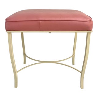 Hollywood Regency Pink and White Metal Stool Bench For Sale