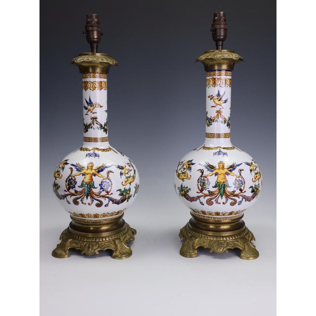 Antique Neo-Renaissance Italian Majolica Porcelain Table Lamps, 1880, Set of 2 For Sale - Image 14 of 18