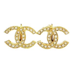 Chanel Vintage Gold Plated CC Crystal Clip on Earrings - 2 Pieces