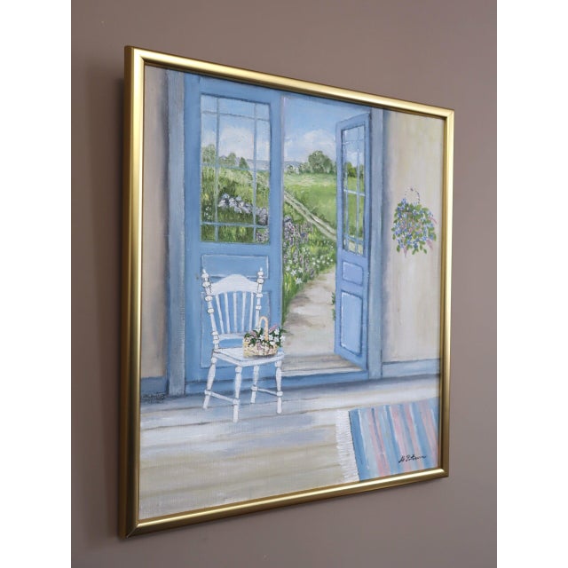 Mid-Century Modern 'Open Doors to Summer' Vintage Swedish Interior Scene Oil Painting, Framed For Sale - Image 4 of 14