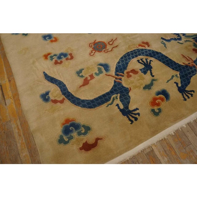Beige 1980s Beige Dragon Vintage Nepalese Tibetan Carpet 6' X 8'9" Knotted Wool Rug For Sale - Image 8 of 12