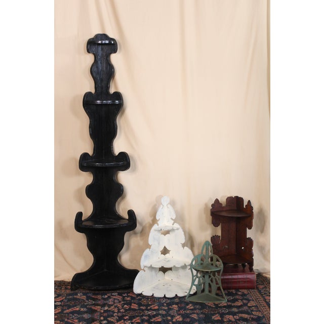 1970s Tall Folk Art Black Scroll Corner Shelf For Sale - Image 11 of 14
