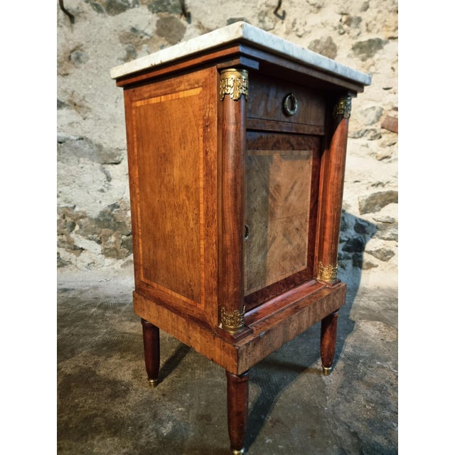 Traditional French Empire Bedside Cabinet with Marble Top, 19th Century For Sale - Image 3 of 16