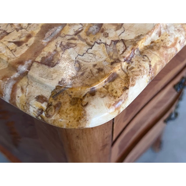 Antique Louis XV French Marquetry Marble Top Nightstands, Set of 2 For Sale - Image 12 of 13