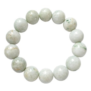 Burmese Pale Celadon Jade Beaded Stretch Bracelet, 9 Inch For Sale