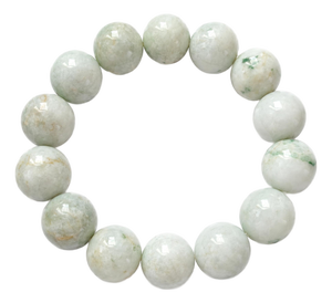 Burmese Pale Celadon Jade Beaded Stretch Bracelet, 9 Inch