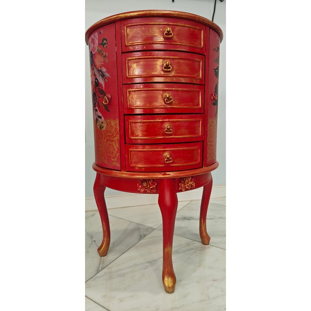 2000 - 2009 Artist Painted Stunning Jewelry Organizer Stand Armoire For Sale - Image 5 of 11