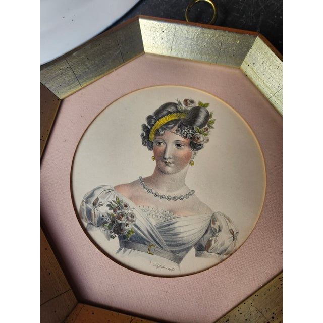 1950s Charming Prints of Aristocratic Ladies in Gilt Frames - A Pair For Sale - Image 5 of 7