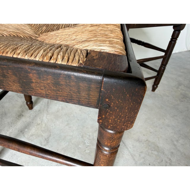 Vintage French Country Style Oak Ladder Back Rush Seat Dining Chairs – Set of 4 For Sale - Image 17 of 18