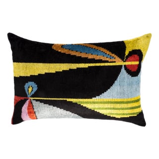 Miro Silk Velvet Ikat Throw Pillow Cover, 16 X 24 For Sale