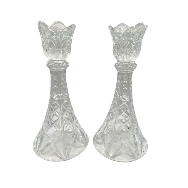 Vintage DePlomb 24% Lead Crystal Candlestick Holders - Set of 2 For Sale - Image 11 of 12