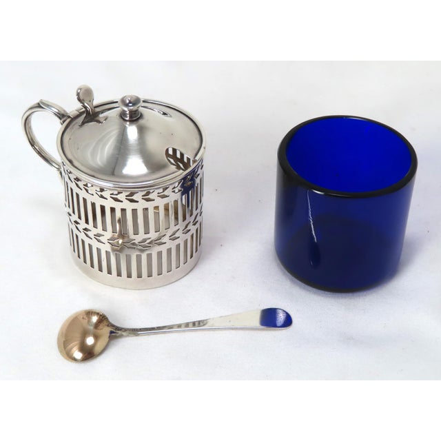 Antique Edwardian Sterling Silver & Cobalt Blue Glass Mustard Pot For Sale - Image 9 of 13