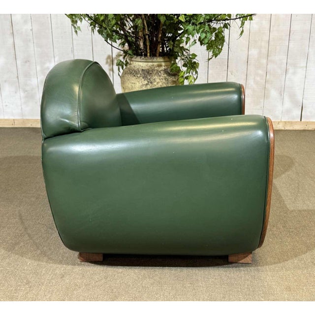 Wood Art Deco Style Club Chair in Leather and Beech, 1980s For Sale - Image 7 of 11