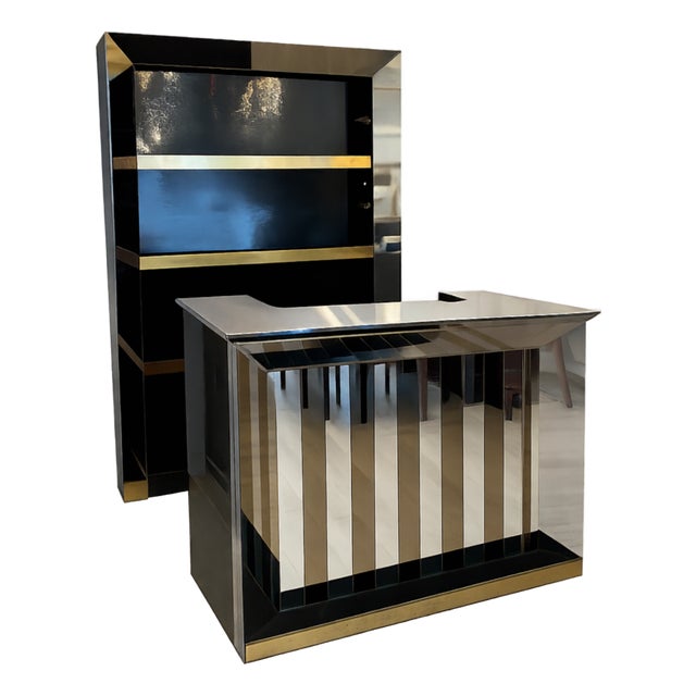 Vintage Italian Chrome, Glass, and Brass Bar Cabinet, 1970s, Set of 3 For Sale