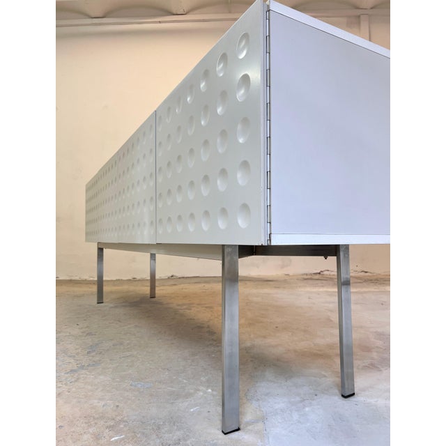 White Sideboard with Circular Relief Pattern For Sale - Image 3 of 11
