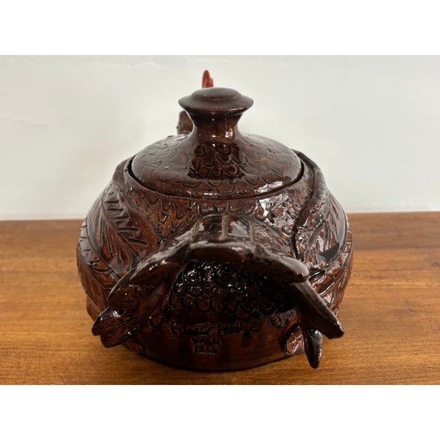 Brown Late 20th Century Folk Art Pottery Chicken Canister With Lid For Sale - Image 8 of 11