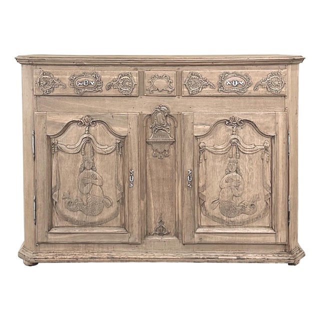 Early 18th Century Belgian Liègeois Régence Period Hand-Carved Stripped Oak Mermaid Buffet For Sale