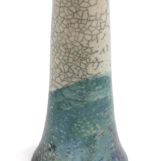 Japanese Modern White Green Raku Ceramic Stelo Flow Candle Holders by Laab Milano, Set of 2 For Sale - Image 6 of 13