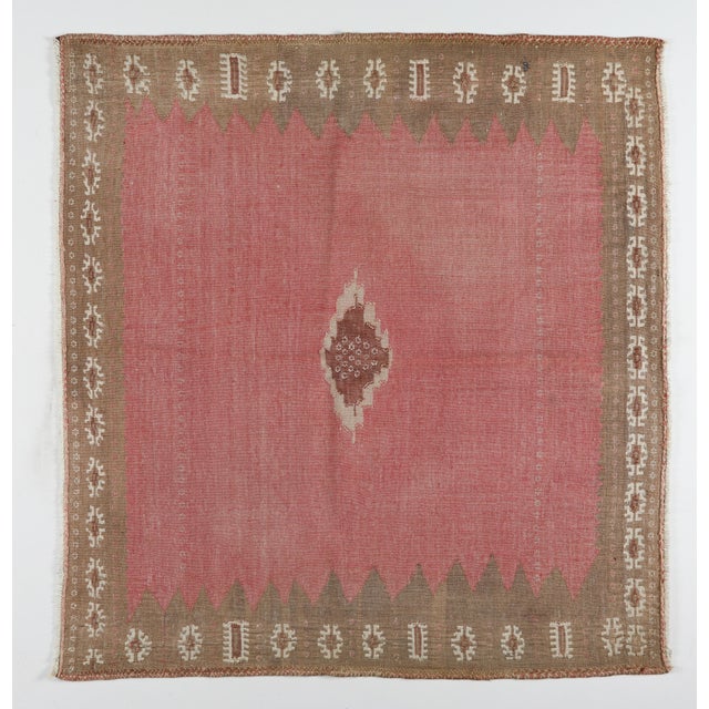 Farmhouse 1940s Vintage Red Tones Old Sofrah Floor Kilim Rug For Sale - Image 3 of 12