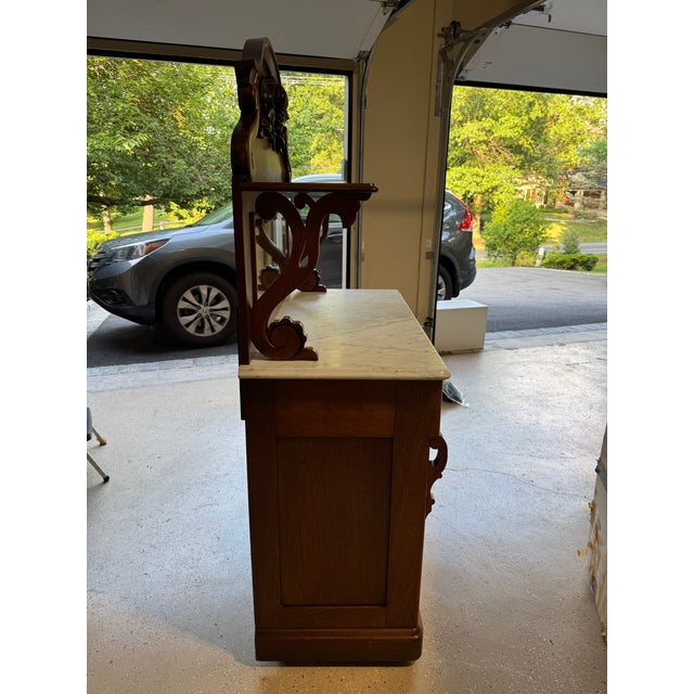 Antique 19th Century Victorian Walnut Marble Top Carved Buffet /Sideboard /Server /Cabinet/Hutch For Sale - Image 11 of 11
