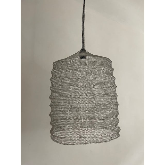 21st Century Handcrafted Knitted Lamp Wavy Bell in Silver Color, D35cm For Sale - Image 6 of 11