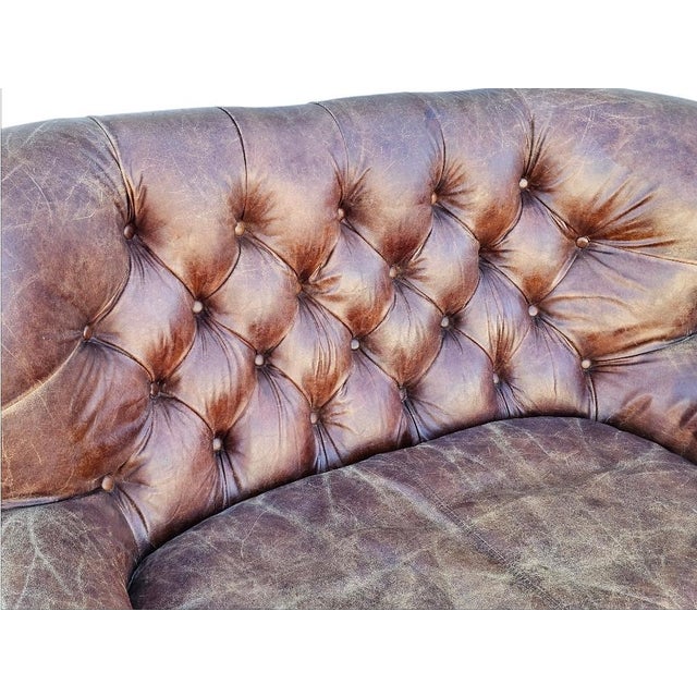 Restoration Hardware 5 Foot Restoration Hardware Churchill Tufted Leather Sofa Loveseat For Sale - Image 4 of 18