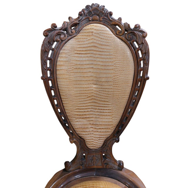 Brown Baroque Chair in Reptile Skin, 1890s, Set of 8 For Sale - Image 8 of 9