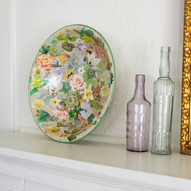 Vintage Floral Decoupage Large Enamelware Bowl For Sale - Image 4 of 12