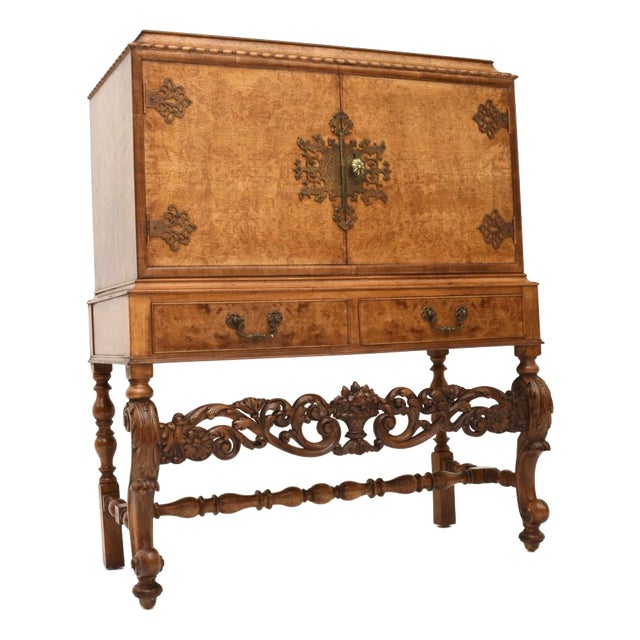 Vintage Burr Walnut Cocktail Cabinet, 1920s For Sale
