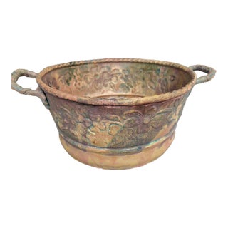 Antique 19thC Repoussé Copper Brass Planter Jardinière - Dovetail Cramp Seam 9-10" For Sale