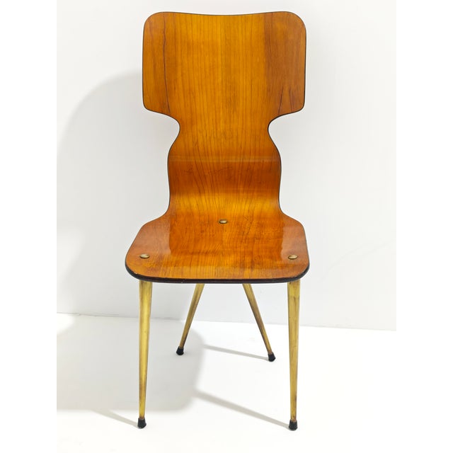 Curved Wooden Chairs with Brass Legs, 1970, Set of 4 For Sale - Image 9 of 18