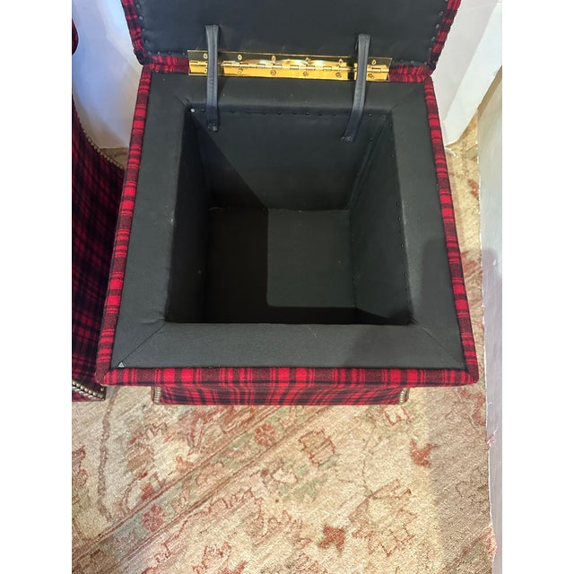 Custom Ralph Lauren Plaid Storage Ottomans -a Pair For Sale - Image 9 of 11