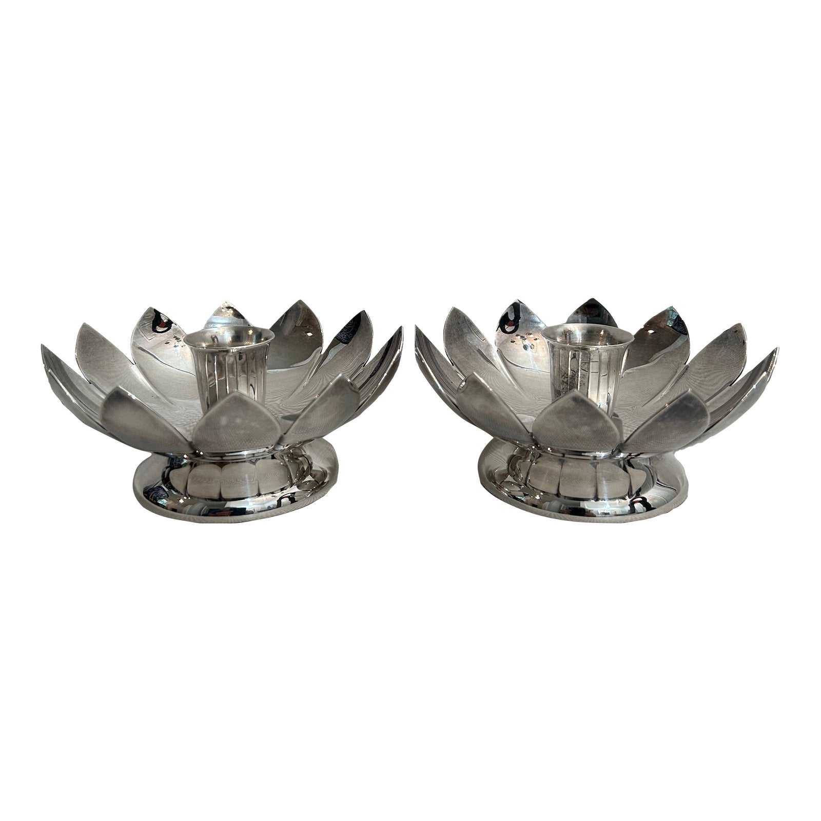 1960’s Reed and Barton Silver Plate Lotus Candle Holders a Pair
