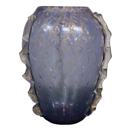 Vintage Murano Glass Vase in Blue and Gold, Italy, 1980s For Sale