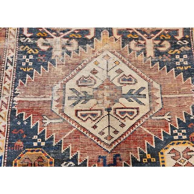 Antique Caucasian Kazak Rug, Hand-Knotted Wool, Geometric Pattern, Blue & Red, 3' x 5' For Sale - Image 14 of 18