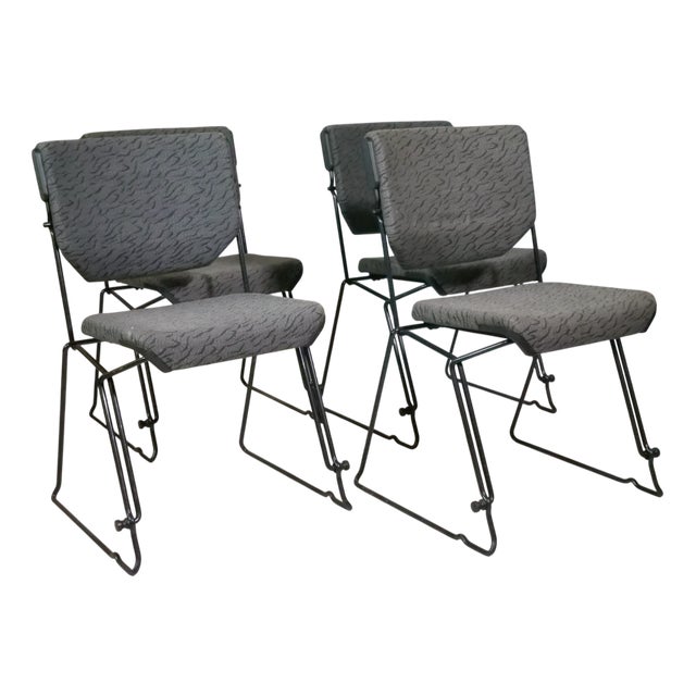 Mid-Century Stacking Chairs in Metal and Fabric by Albert Stoll for Giroflex, 1980s, Set of 4 For Sale