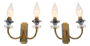 Vintage French Brass Double-Arm Wall Sconces, 1950s, Set of 2