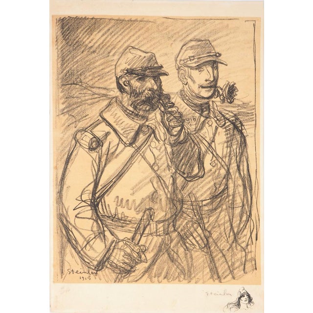 Pink Théophile Alexandre Steinlen, Officers with a Pipe and a Rose, 1915, Lithograph For Sale - Image 8 of 8