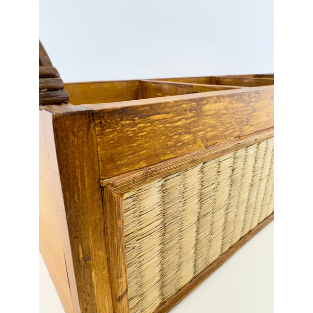 Wood Vintage Indonesian Wood and Woven Rattan Four-Compartment Storage Caddy For Sale - Image 7 of 15
