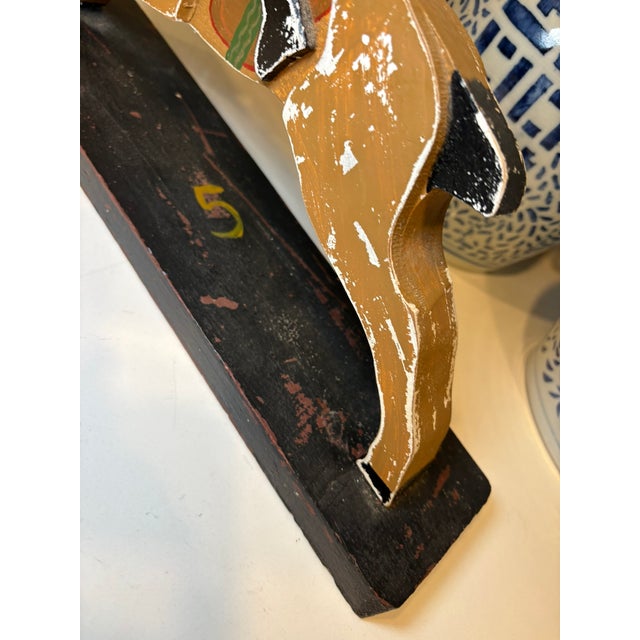 Vintage Handmade Folk Art Jockey Horse Racing Wood Sculpture For Sale In Miami - Image 6 of 13