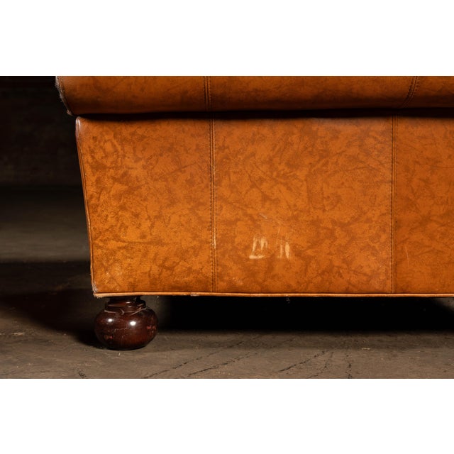 Late 20th Century Pair of Rolled Arm Leather Club-Style Armchairs in Camel For Sale - Image 11 of 12