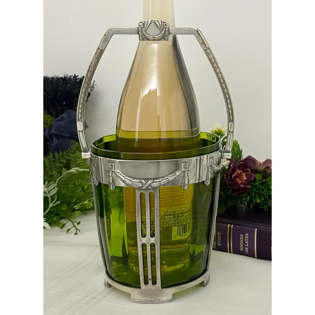 Light Green Art Deco Wurttembergische Wine Chiller Vintage Green Glass Ice Bucket For Sale - Image 8 of 11