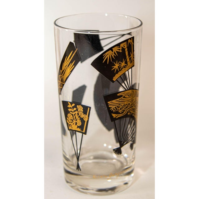 Set of Six Jules Jurgensen Black & Gold Highball Glasses in Faux Bamboo Carrier For Sale - Image 12 of 18